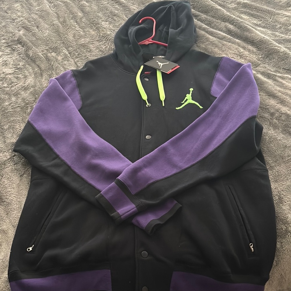 Jordan Black and Purple Bomber Jacket with Jumpman Logo